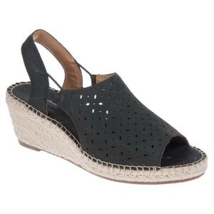 CLARKS Nubuck Black Espadrilles Wedges, Sz 8